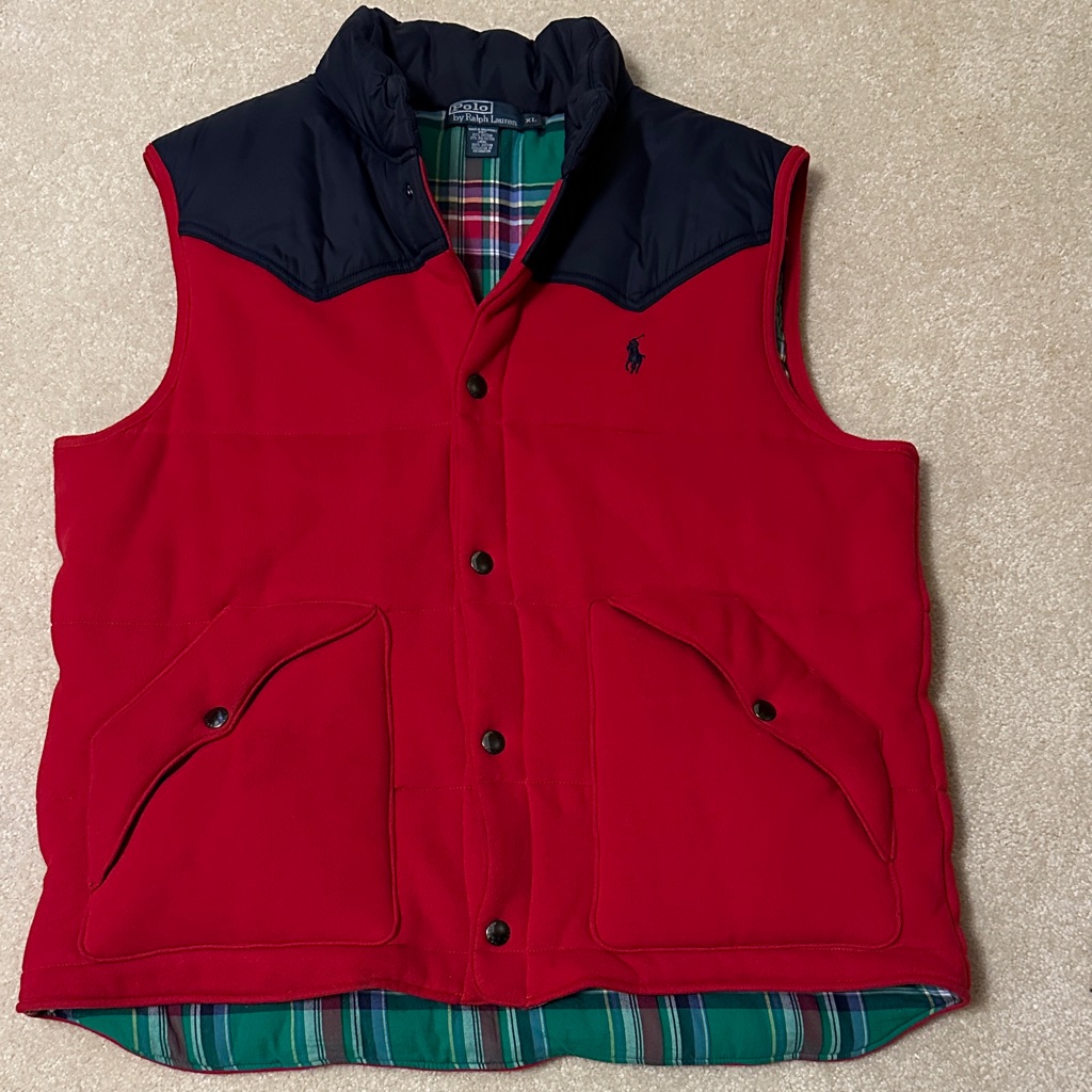 90’s Polo By Ralph Lauren Men's Red And Navy Blue Puffer Vest Size Xl